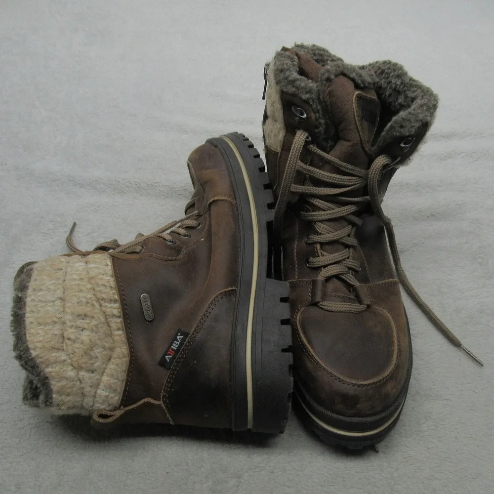 Attiba Mens 8 Winter Boot Brown Ice System Tipper Warm Wool Lining Lace Zip EU41